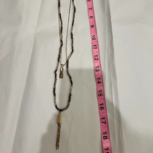 Brown and gold crystal stone necklace, two layers - Picture 7 of 8